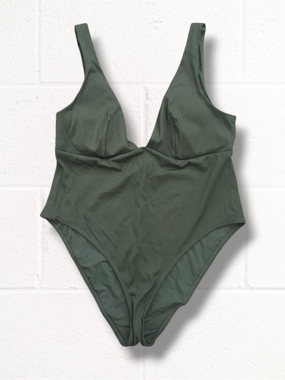 H&M Olive Green Ribbed One-Piece Swimsuit, XL